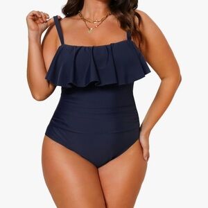 Cupshe Navy Blue Ruffle One Piece Swimsuit